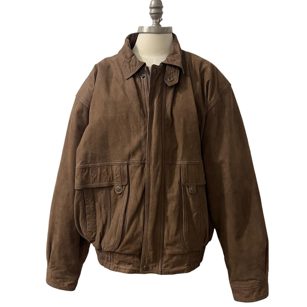 Vintage Current Editions Brown Leather Bomber Jacket Mens L Distressed Heavy - Picture 3 of 7